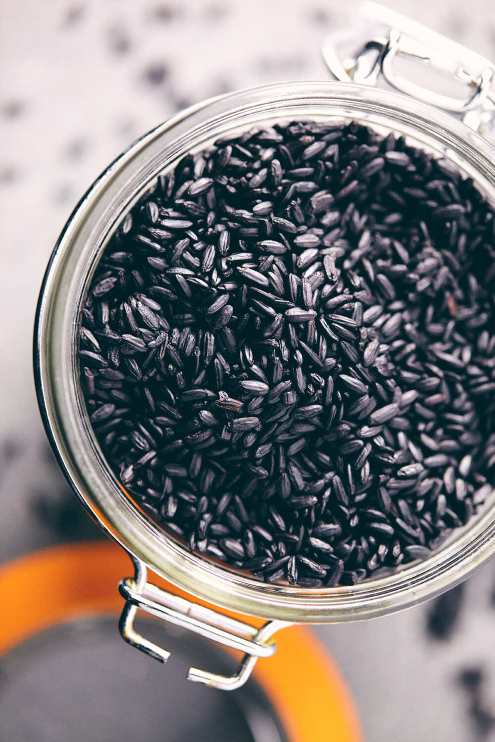 Black rice in a glass jar pre cooking