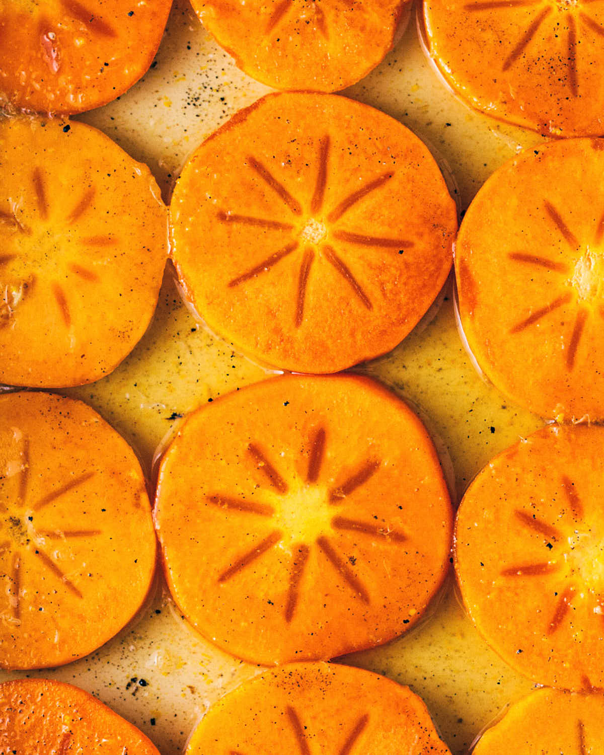 Caramelized persimmons in baking pan