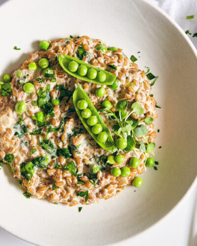 Close up of bowl with risotto and parsley