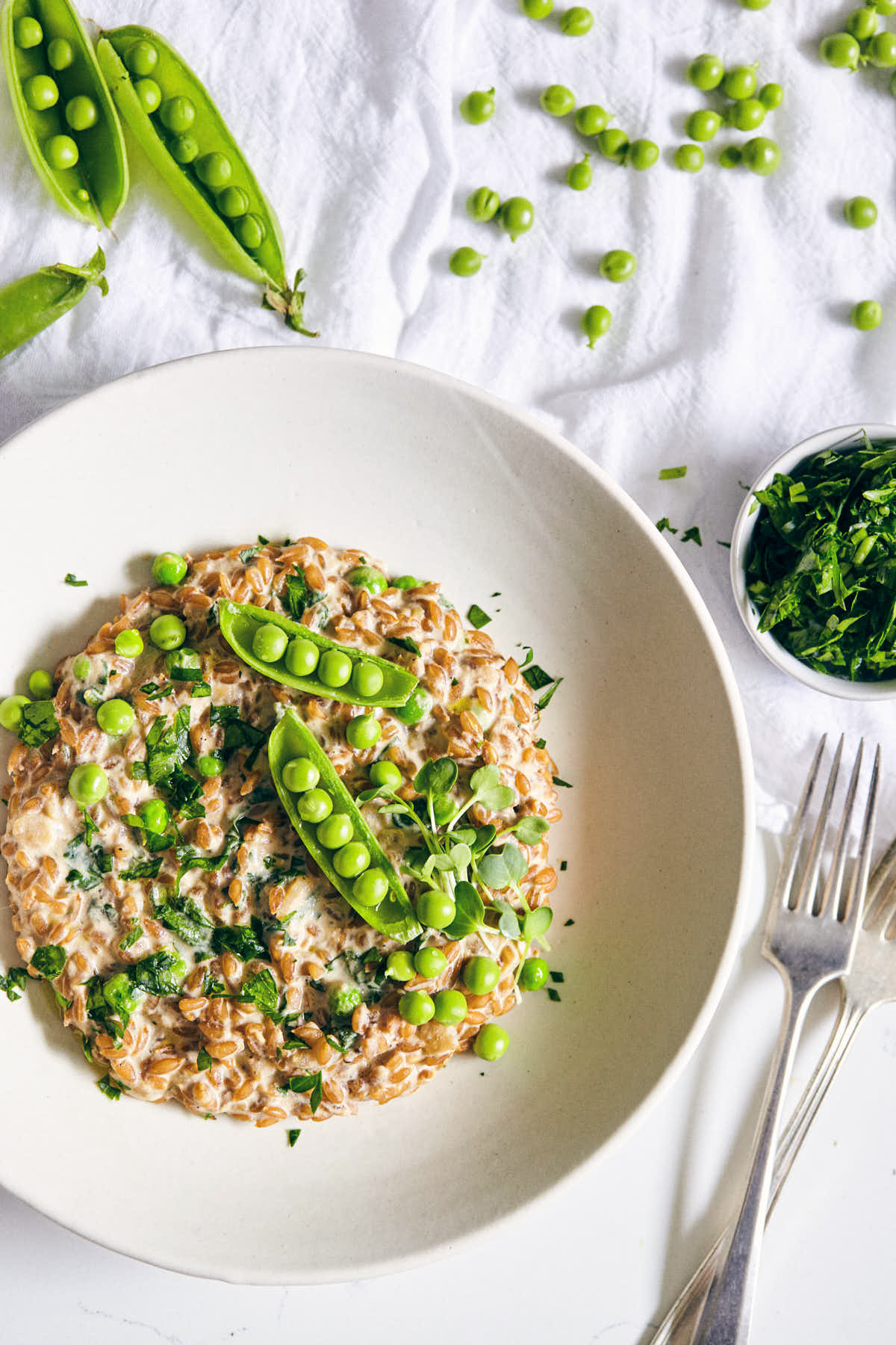 Close up of bowl with risotto and parsley