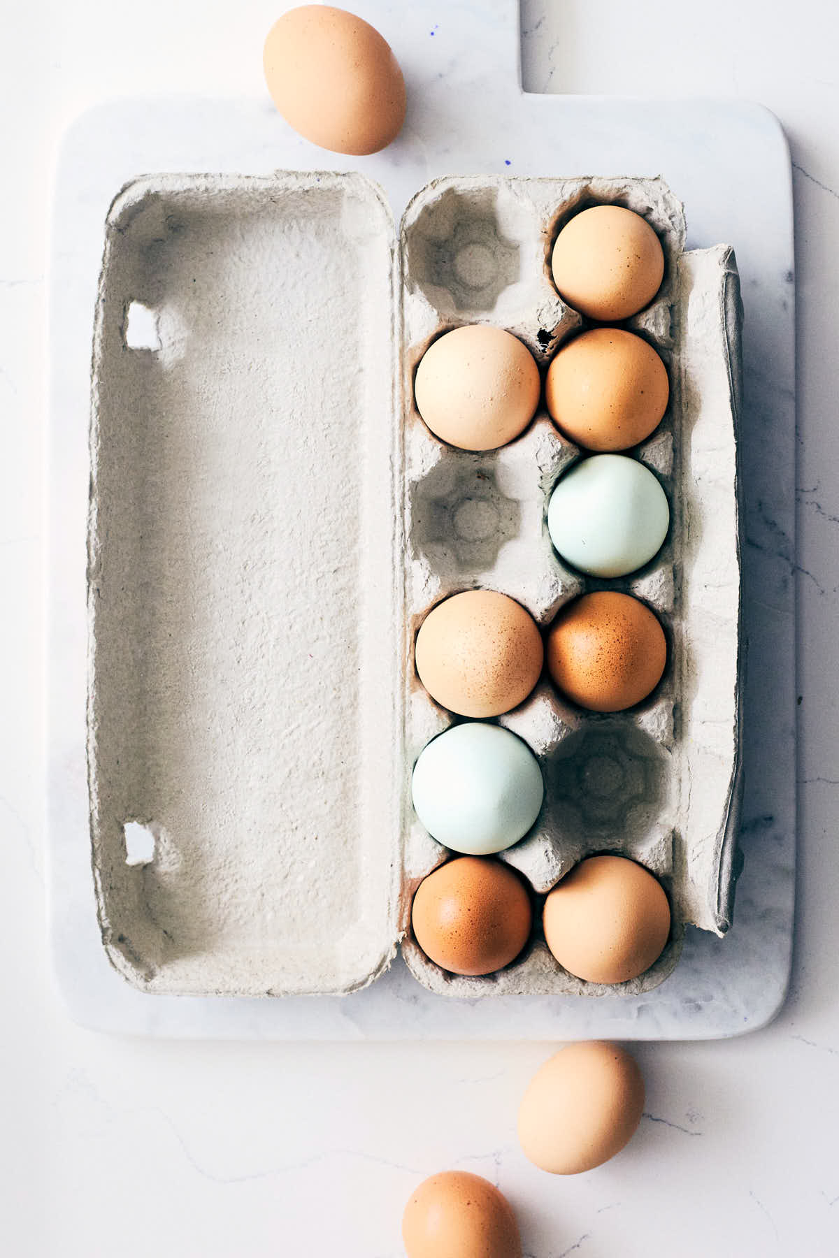 Eggs on a marble counter