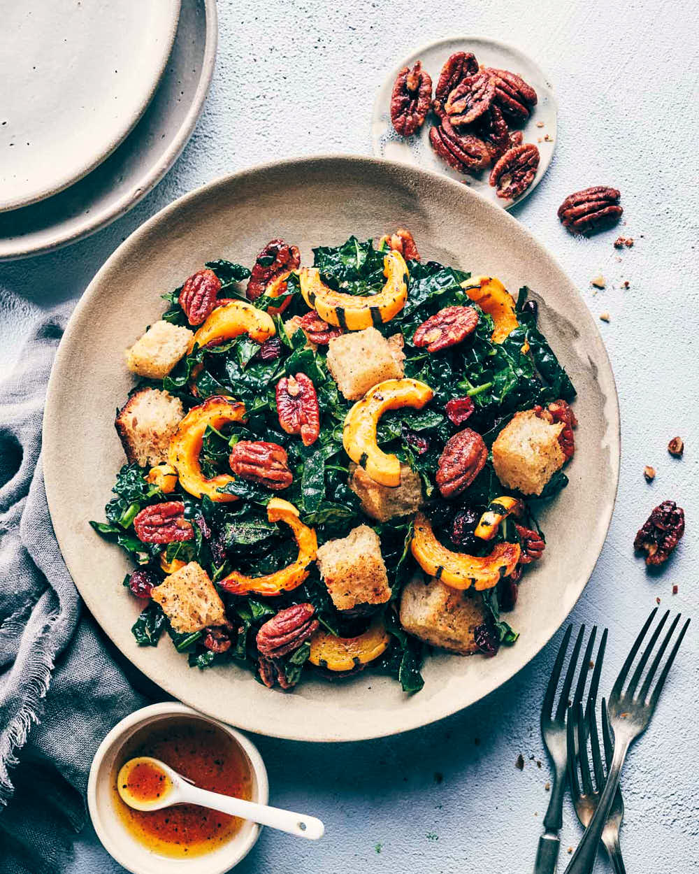 Festive Kale Salad with Roasted Squash - Evergreen Kitchen