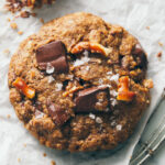 Dark chocolate and pretzel cookies with sea salt sprinkled on top