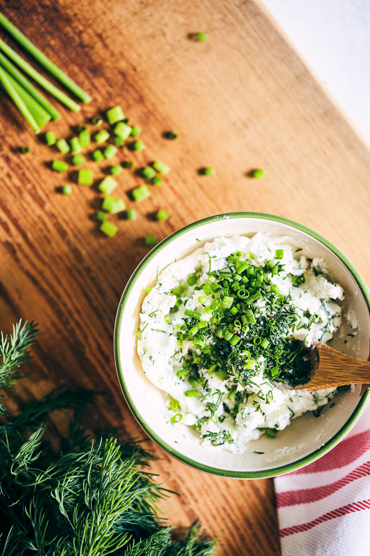 Goat cheese topping with fresh herbs mixed in