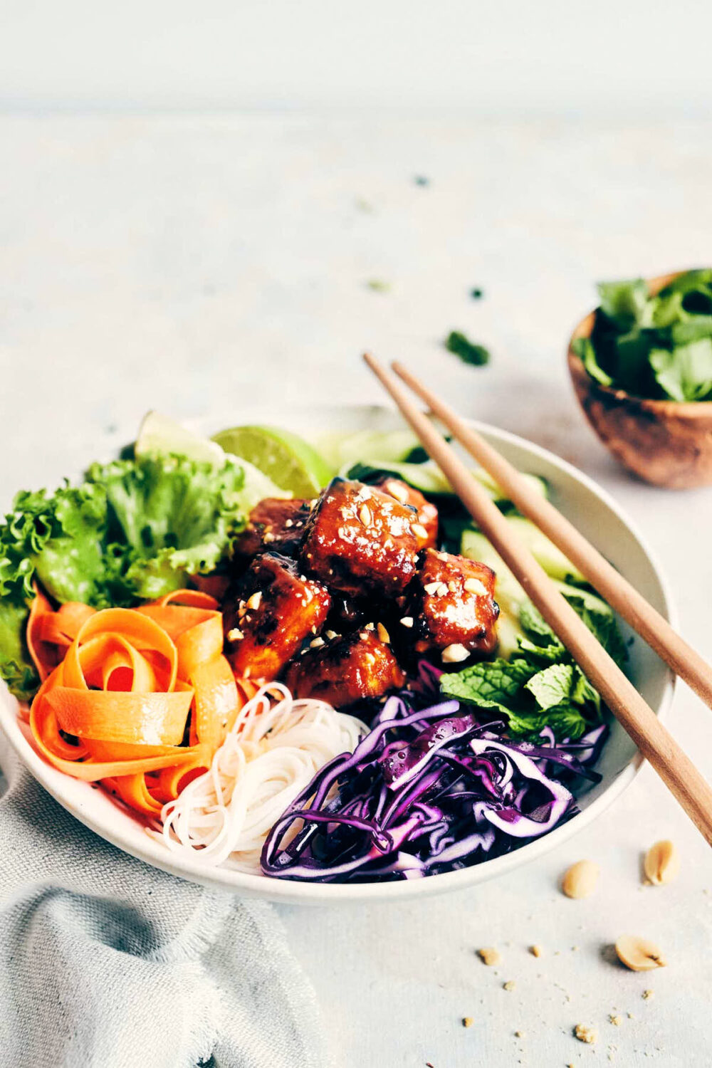 Spring Roll Salad with Peanut Glazed Tofu - Evergreen Kitchen