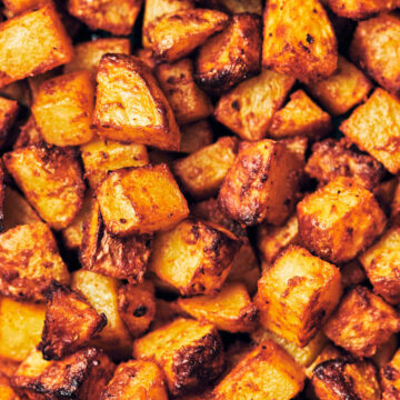Close up of crispy air fryer breakfast potatoes (home fries)