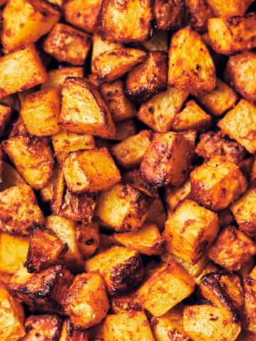 Close up of crispy air fryer breakfast potatoes (home fries)