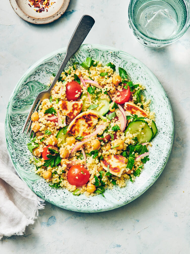 Halloumi Couscous Salad with Lemon Evergreen Kitchen