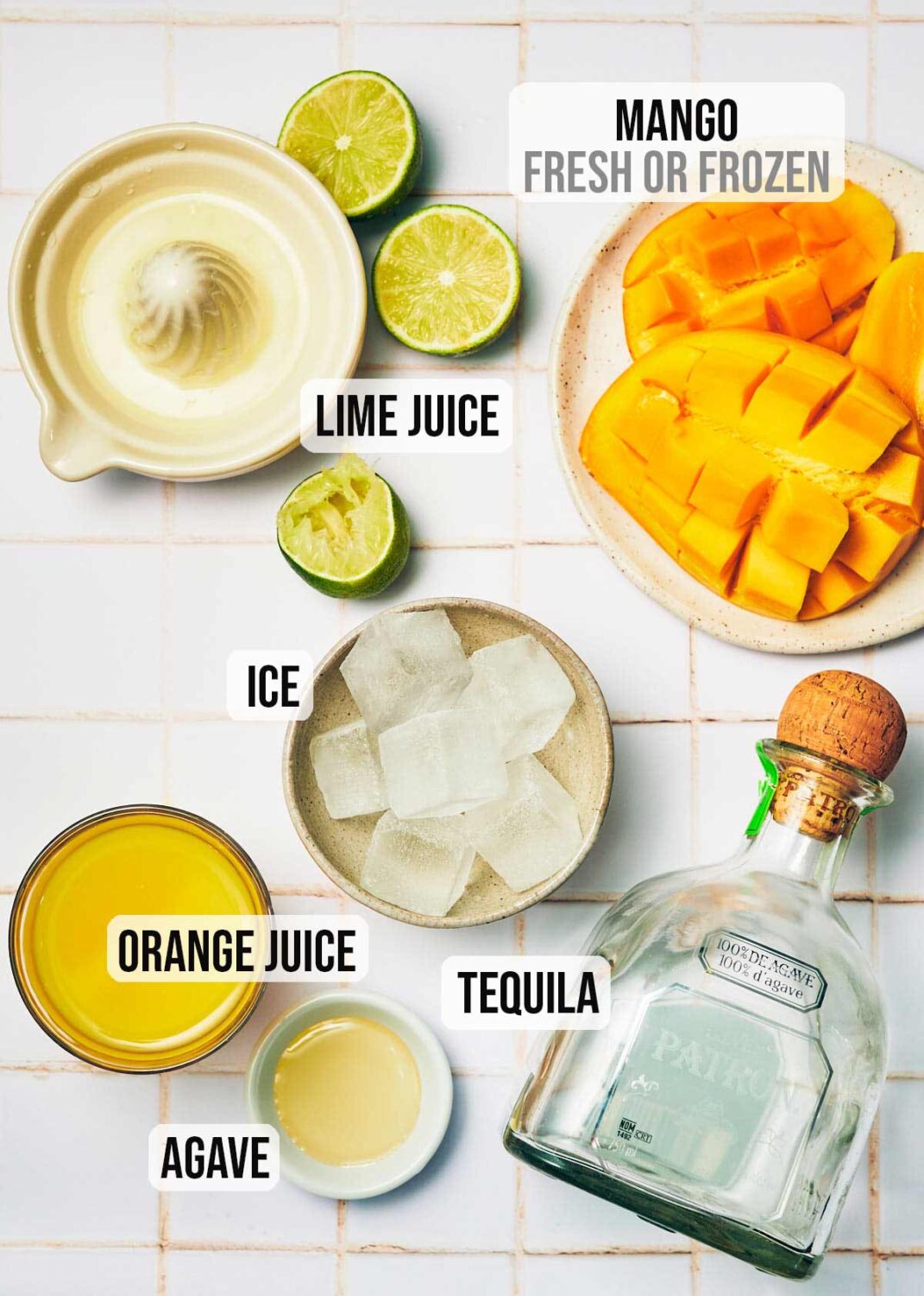 Ingredients to make Mangorita (Mango Frozen Margaritas).