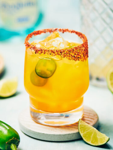 Spicy Mango Margarita with jalapeno peppers.
