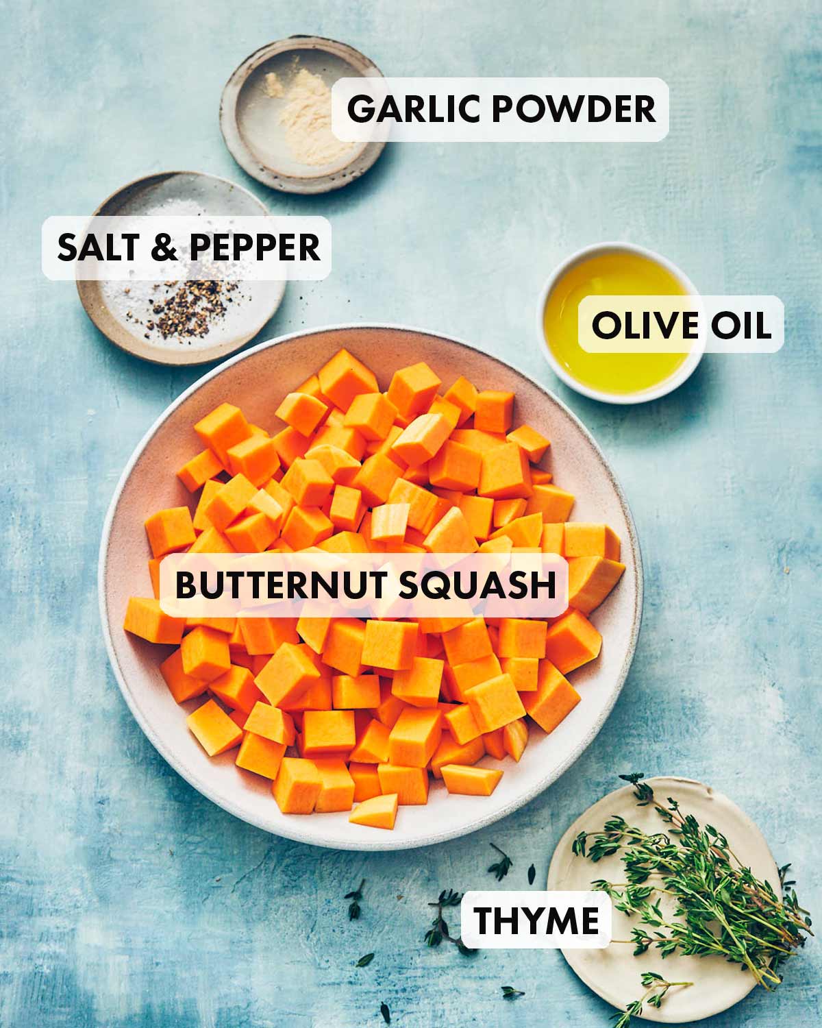 Ingredients to make delicious butternut squash in the air fryer.