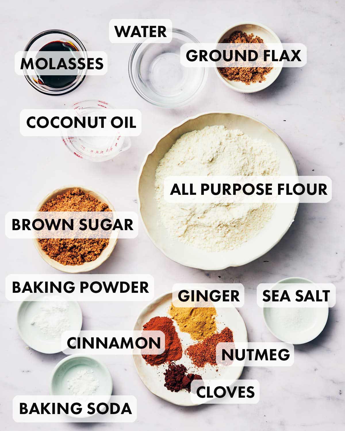 Ingredients to make vegan gingerbread cookies recipe.