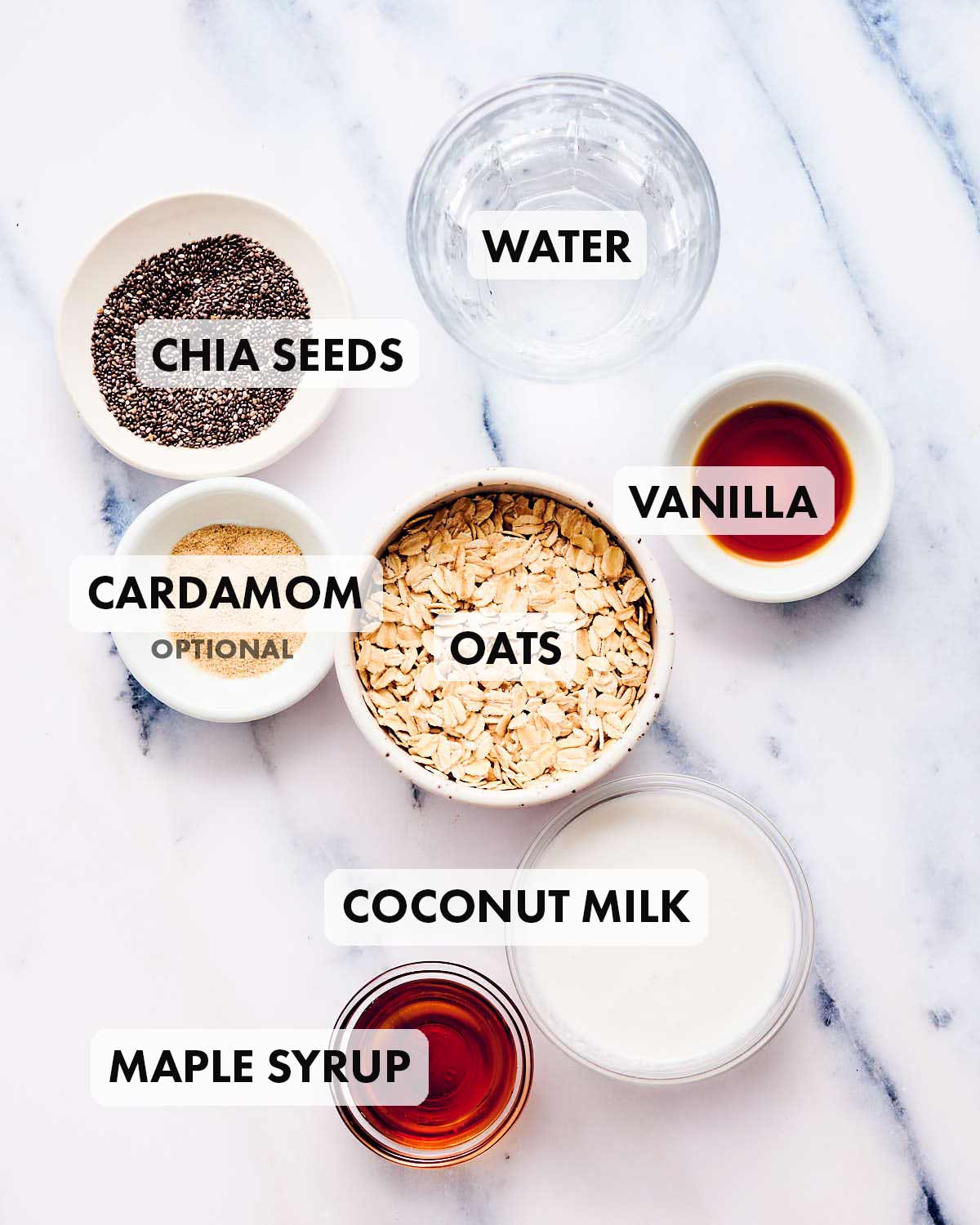 Ingredients to make vegan overnight oats with coconut milk.
