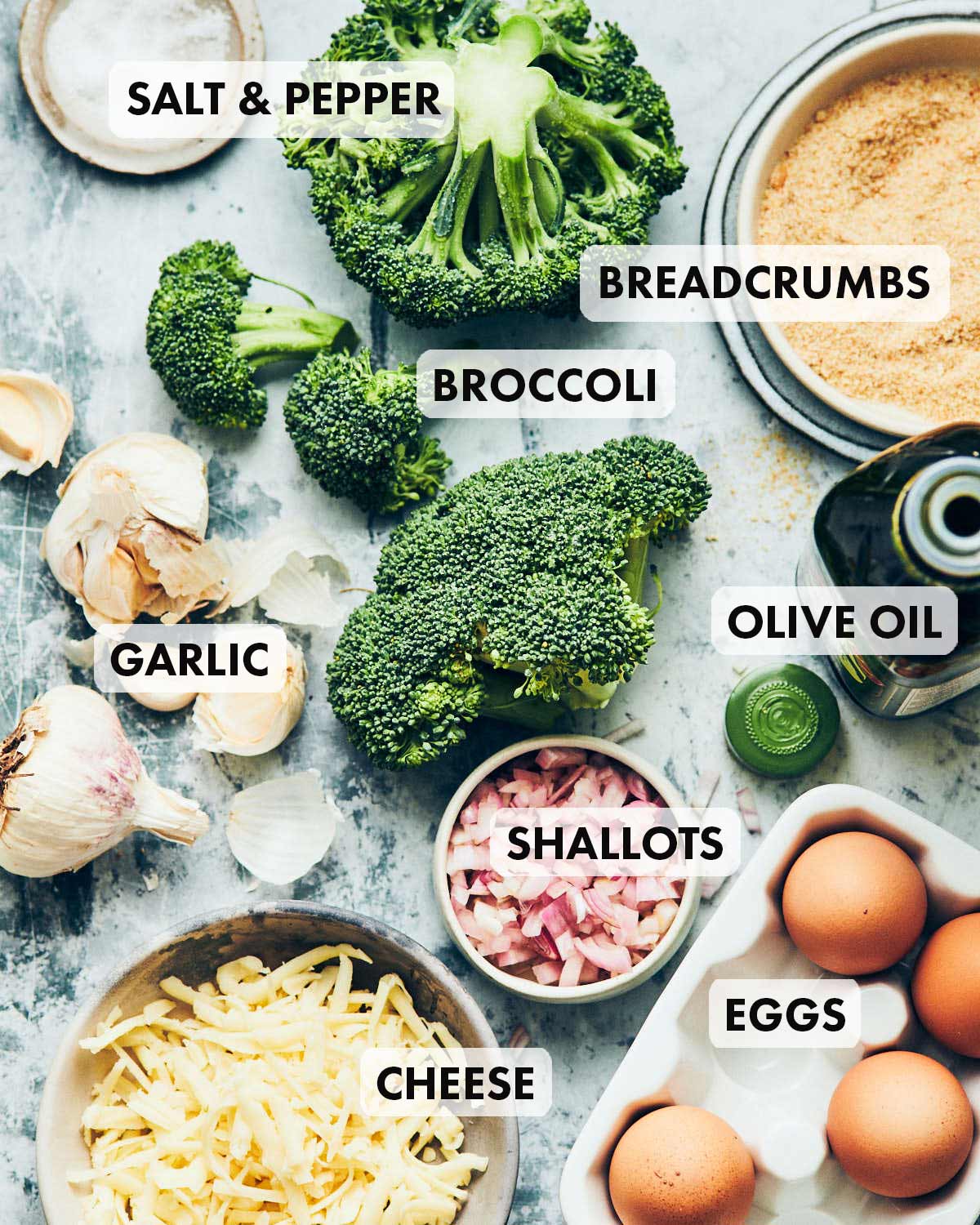 Ingredients to make air fryer broccoli tater tots.