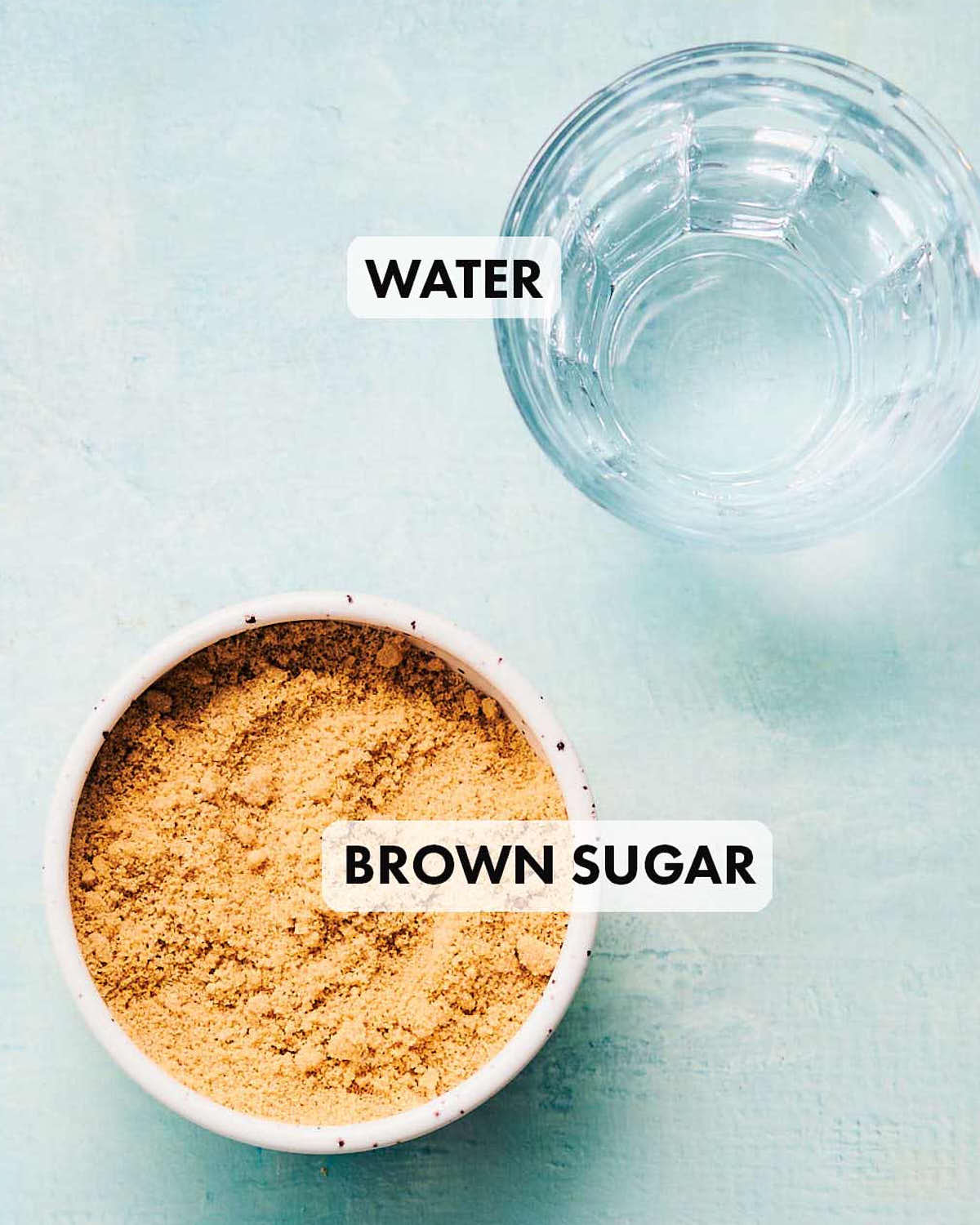 Water and brown sugar ingredients to make simple syrup.