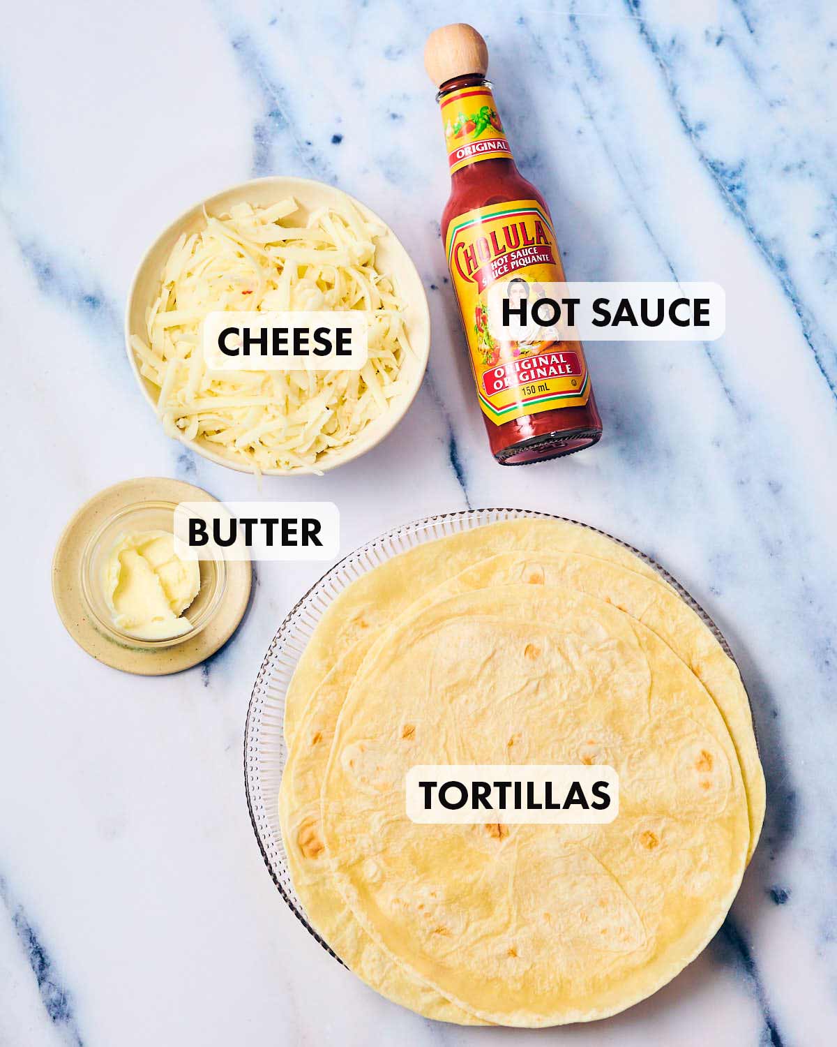4 ingredients to make the best cheese quesadillas.