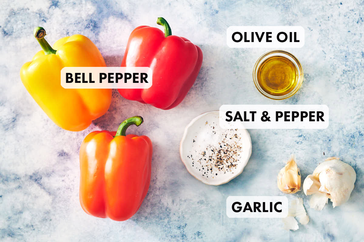 Ingredients to make the air fryer bell peppers.