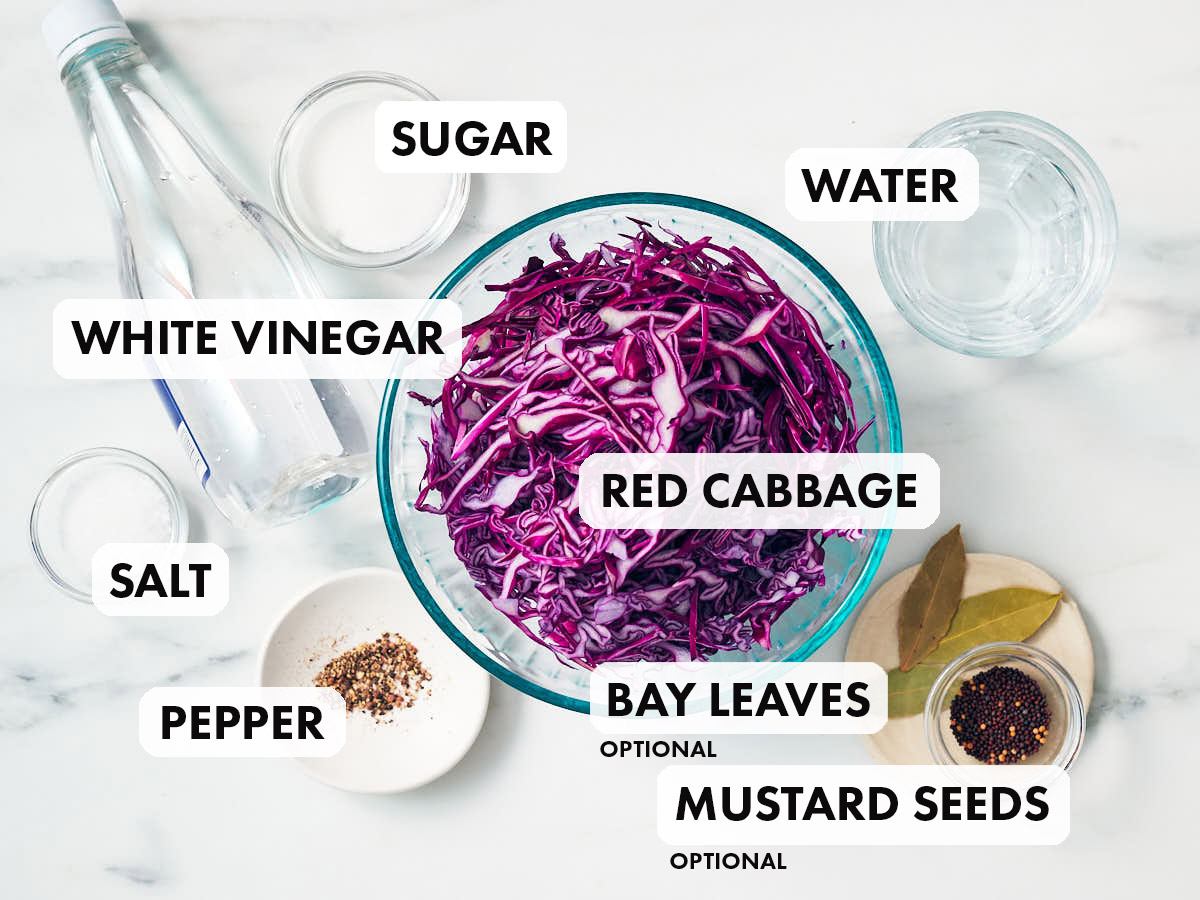 Ingredients to make Quick Pickled Red Cabbage recipe.