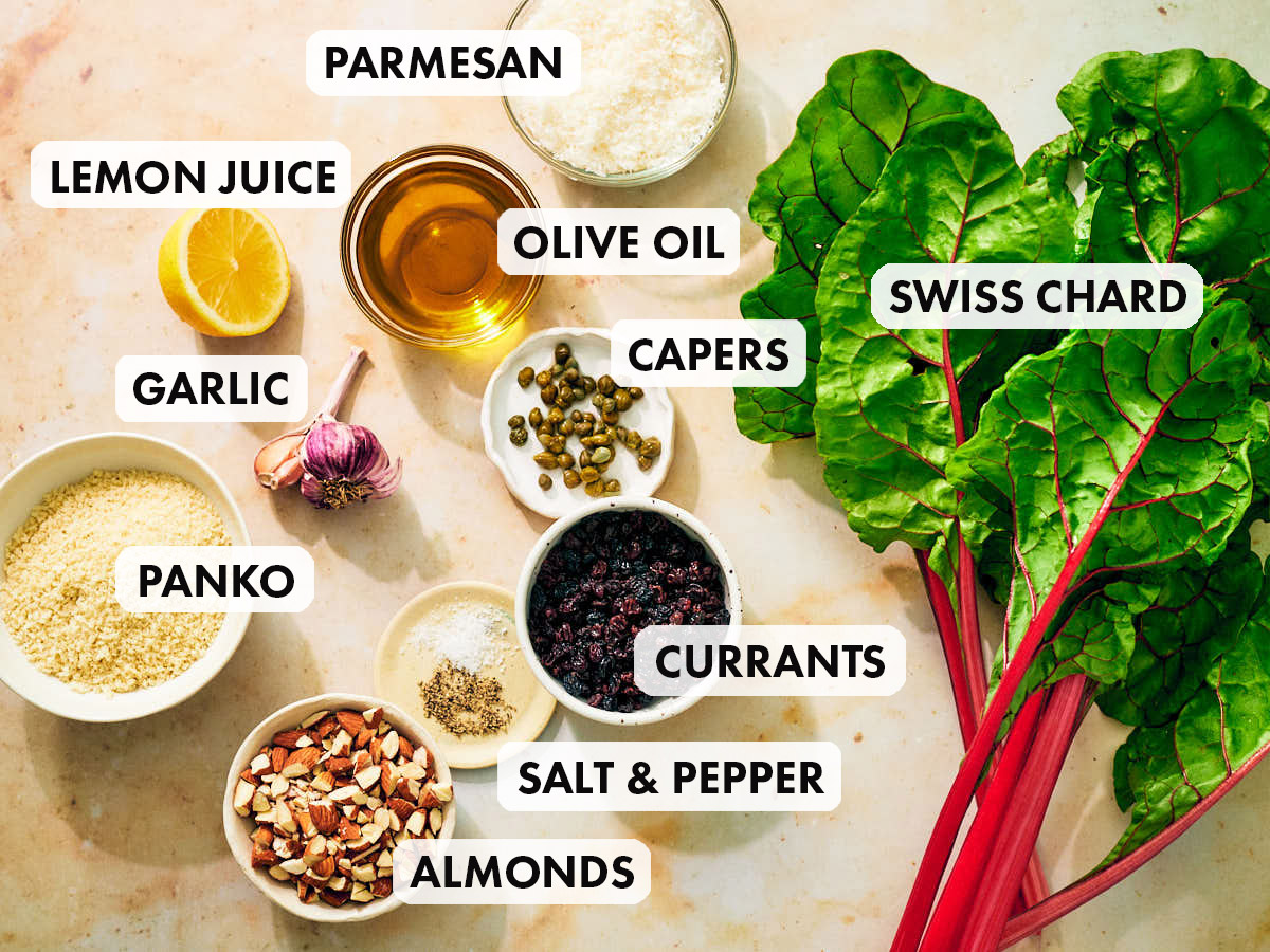 Ingredients to make Evergreen Kitchen's Chard Salad recipe.