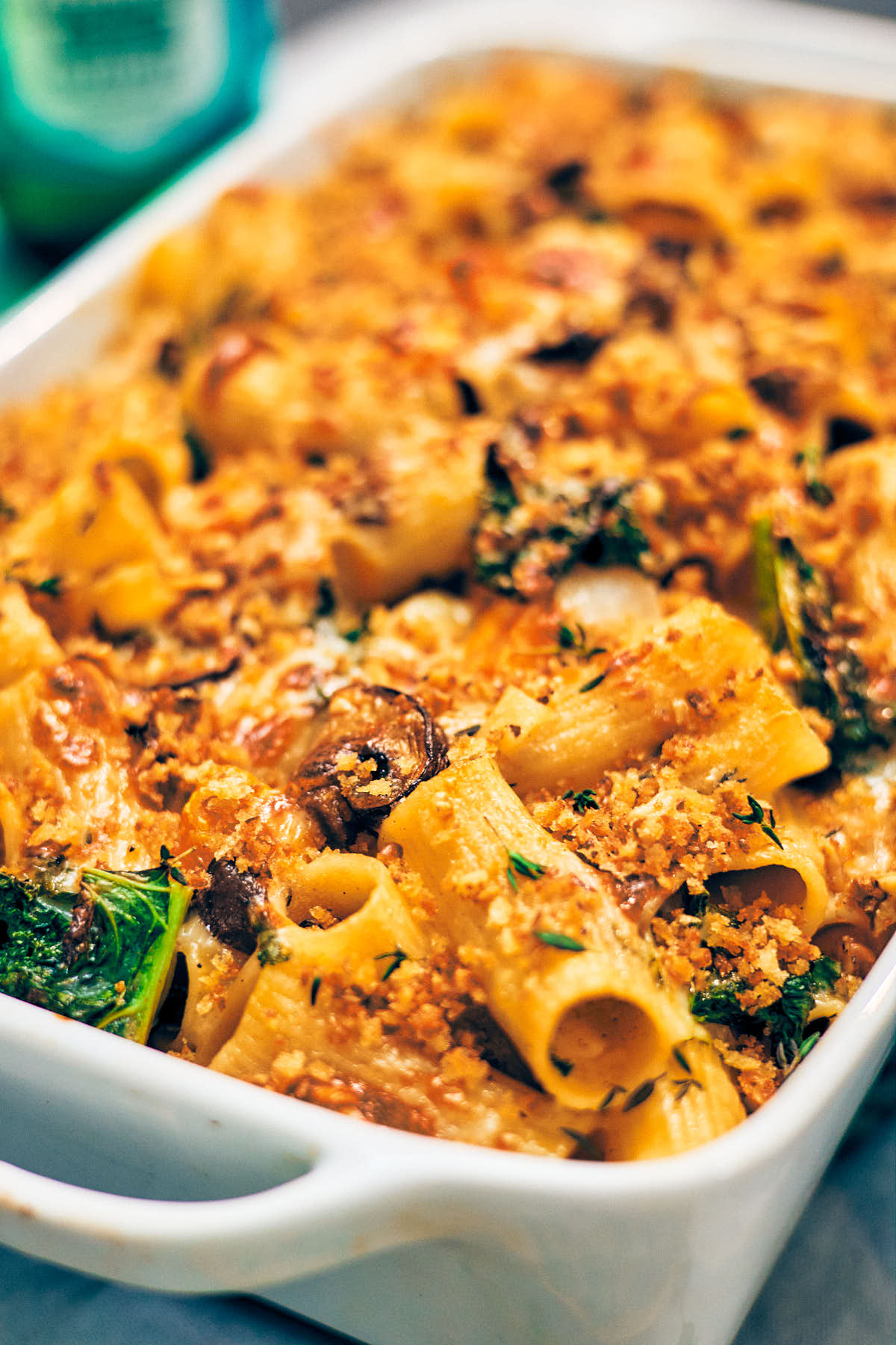 Vegetarian Cheese and Butternut Squash Pasta Bake with mushrooms and kale.