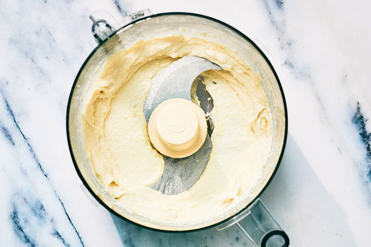 Whipped feta with Greek yogurt in a food processor.