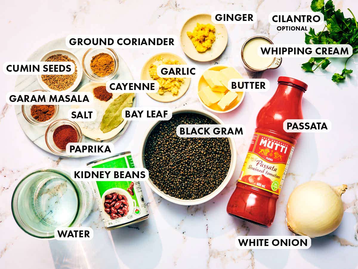 Ingredients to make easy Instant Pot Dal Makhani.