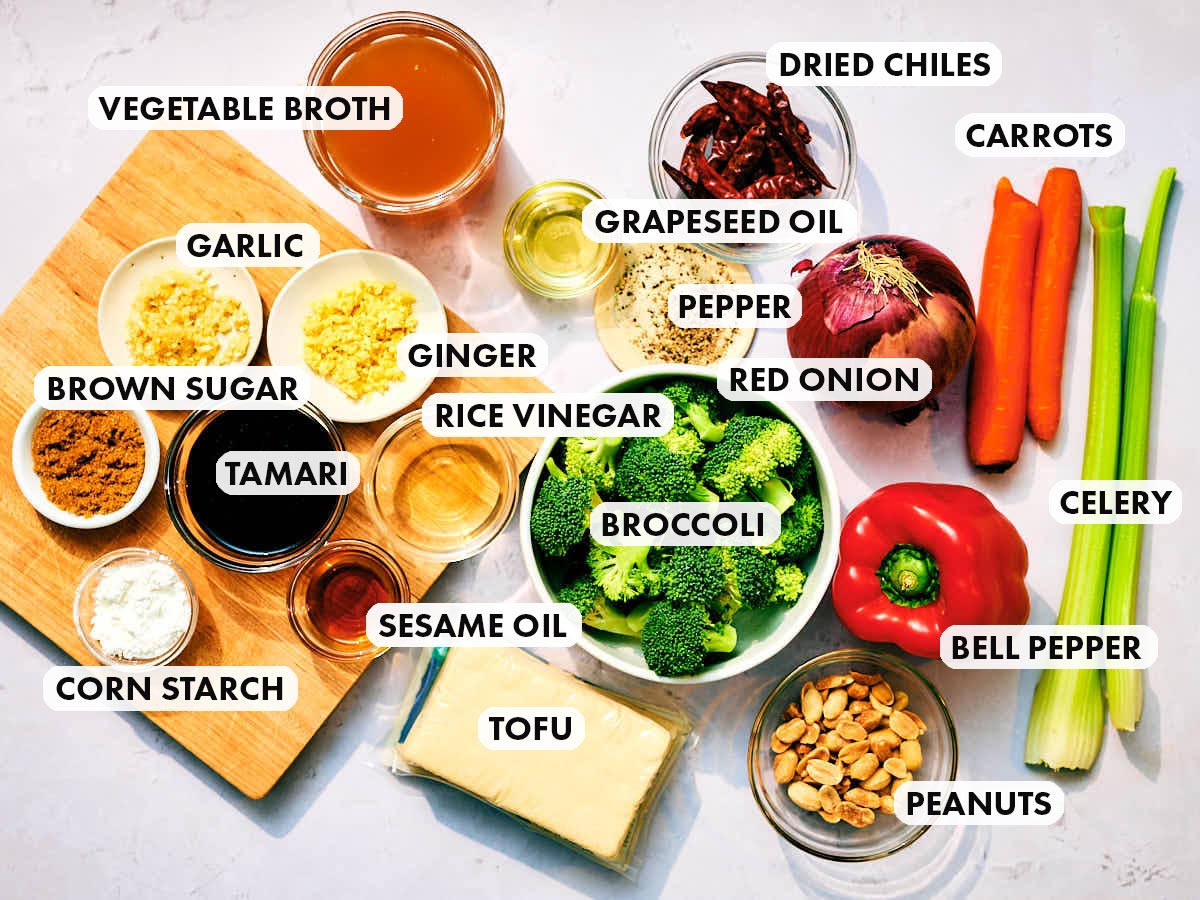 Ingredients to make Evergreen Kitchen's Kung Pao Vegetables recipe.