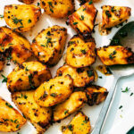Air Fryer Parsnips with honey and mustard on a serving plate