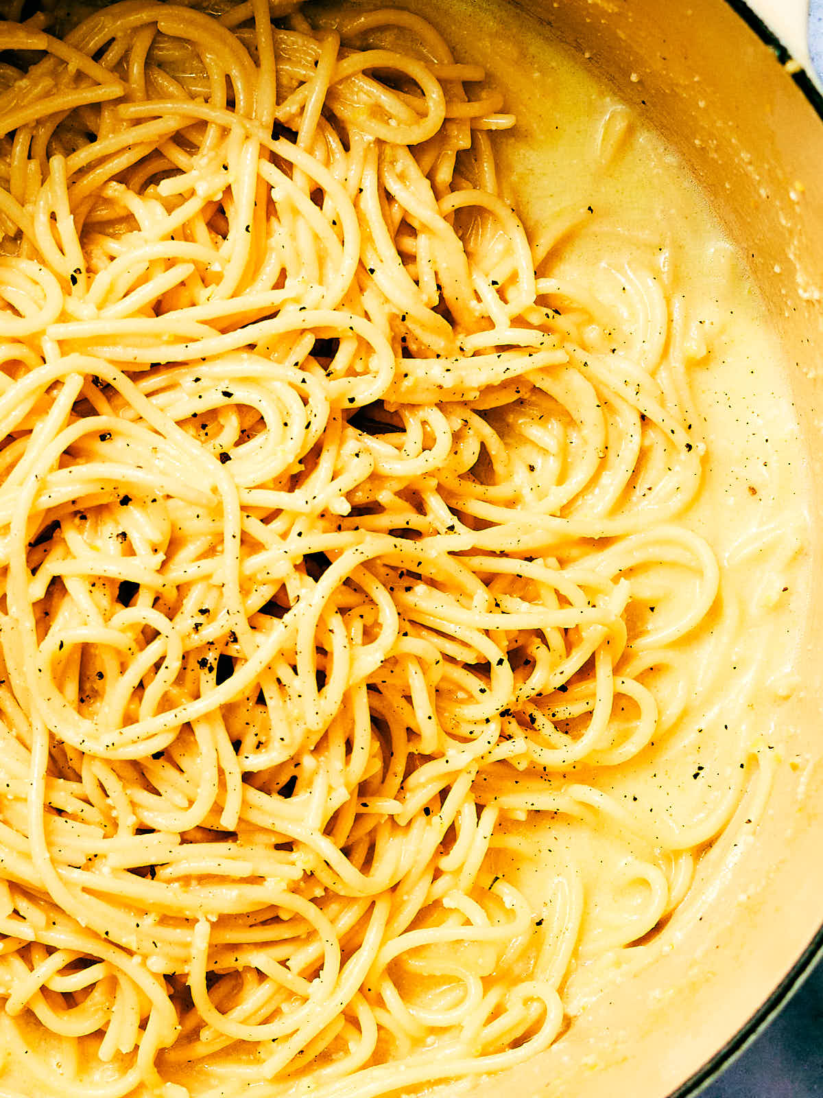 Easy Lemon Pesto Pasta in a skillet.