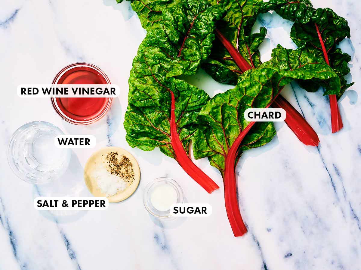 Ingredients to make Evergreen Kitchen's Quick Pickled Chard Stems recipe.
