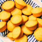 Mini Cornbread Muffins made without eggs in a bowl.