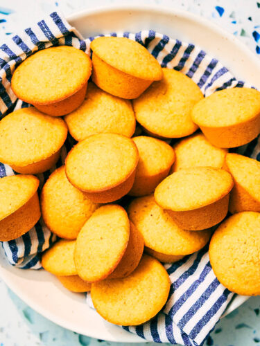 Mini Cornbread Muffins made without eggs in a bowl.