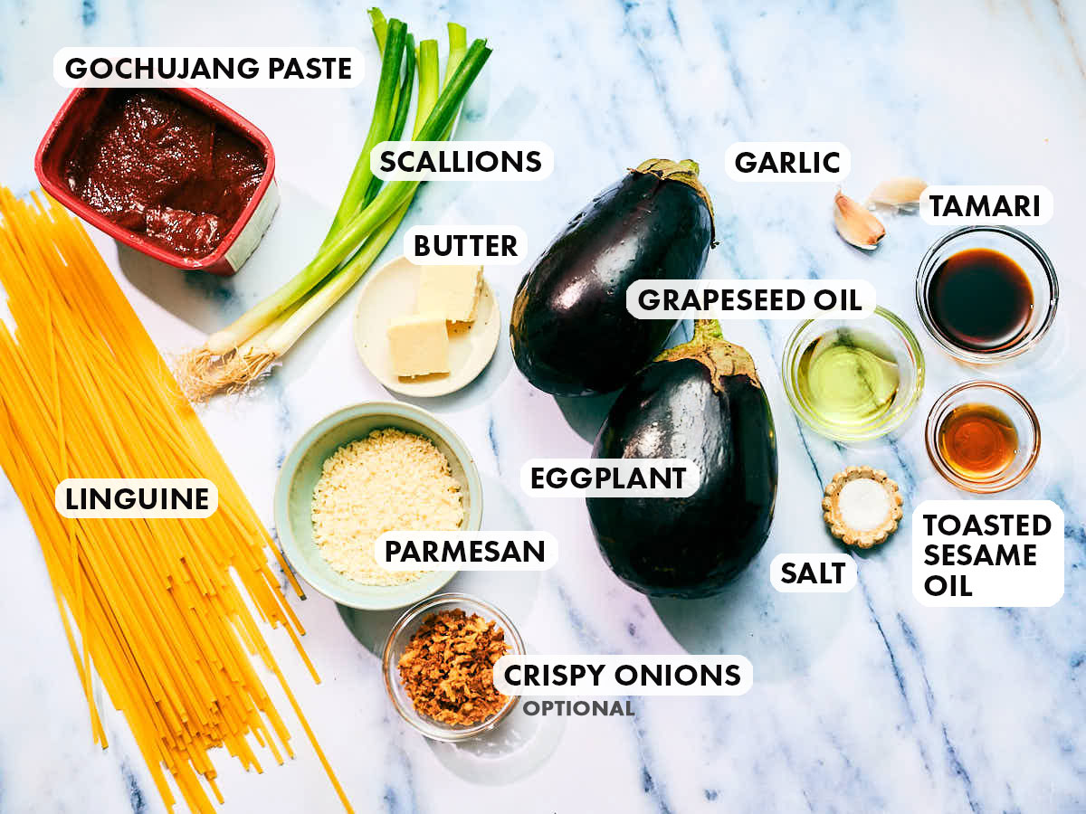Ingredients to make Evergreen Kitchen's Gochujang pasta recipe.