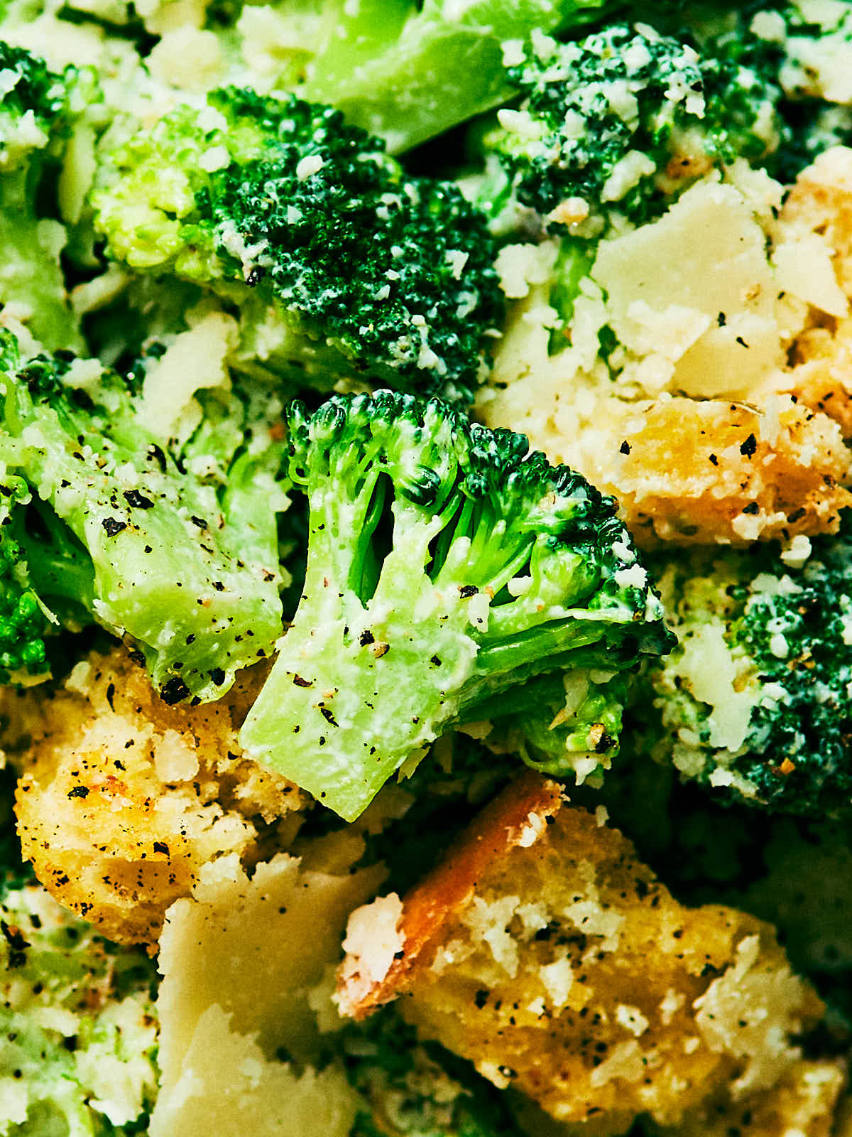 Evergreen Kitchen's Broccoli Caesar Salad with Greek Yogurt dressing and croutons.