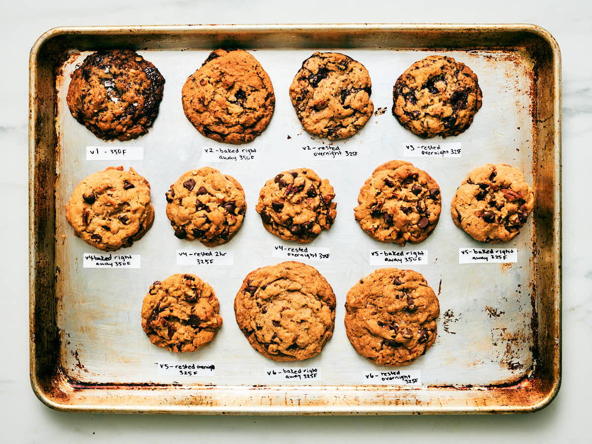 12 different variations of Chocolate Chip Pecan Cookies tested to develop this recipe.