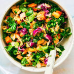 High Protein Asian Crunch Salad with peanut tofu in a bowl.