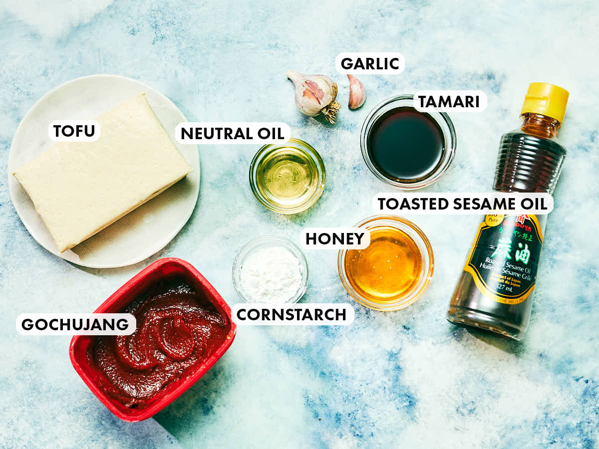 Ingredients to make Evergreen Kitchen's Gochujang Tofu recipe.