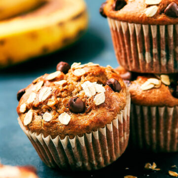 Banana Cottage Cheese Muffins with chocolate chips and oats.