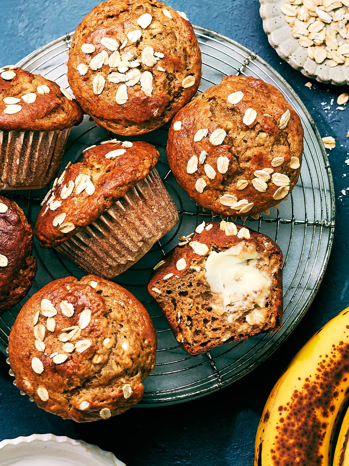 Banana Cottage Cheese Muffins on a cooling rack.