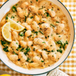High Protein Creamy Lemon Butter Beans with Cottage Cheese in skillet.