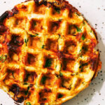 Savory High Protein Waffles with Cottage Cheese, Spinach and Scallions.