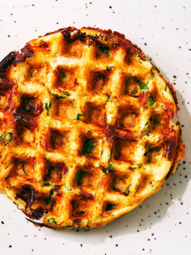 Savory High Protein Waffles with Cottage Cheese, Spinach and Scallions.