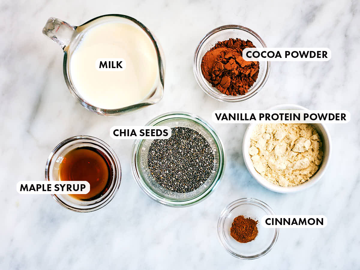 Ingredients to make Evergreen Kitchen's High Protein Chocolate Chia.