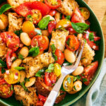 Tomato Panzanella Salad with Beans in a serving bowl.