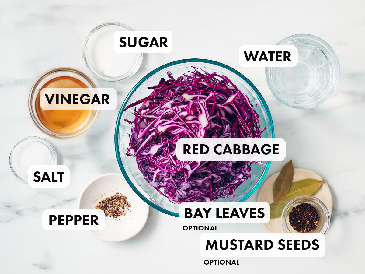 Ingredients to make Quick Pickled Red Cabbage recipe.