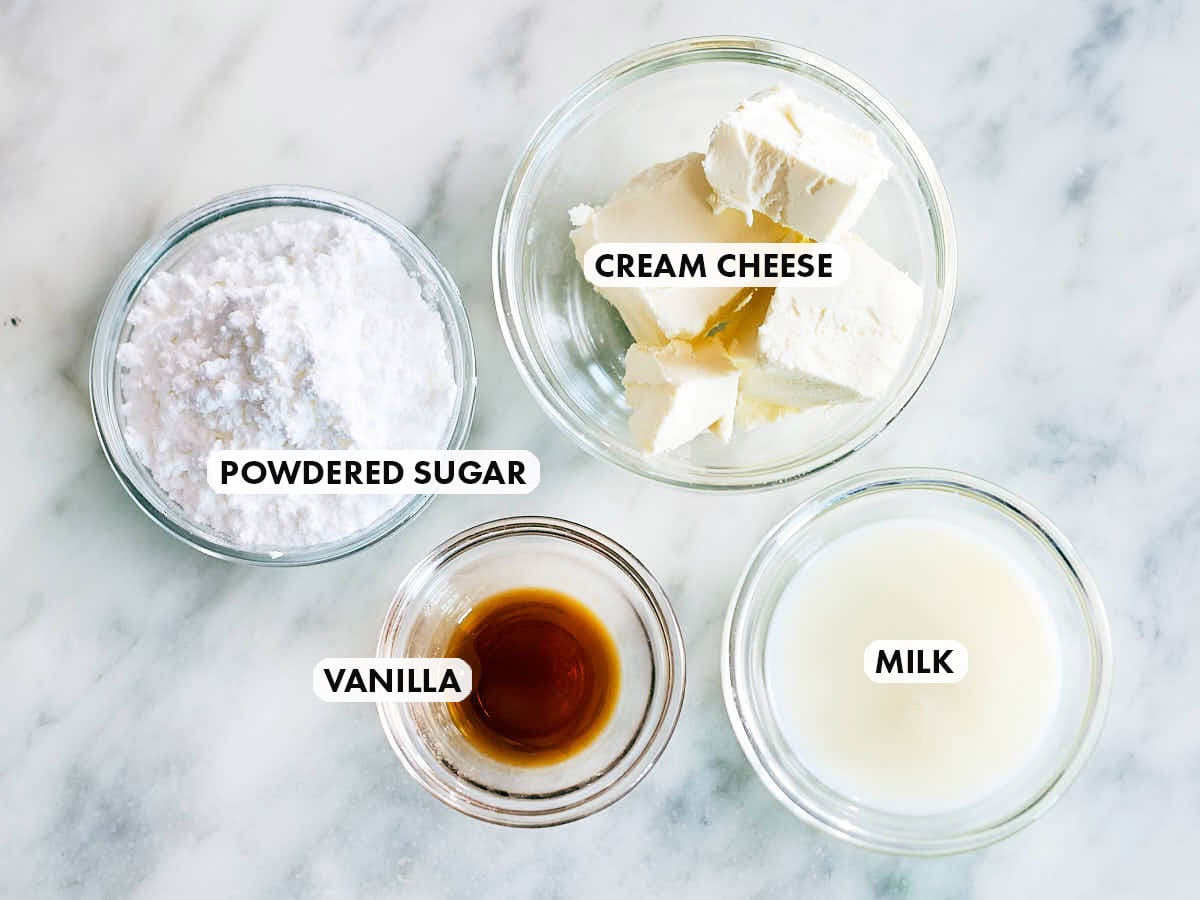Ingredients to make the optional cream cheese icing for pumpkin muffins.